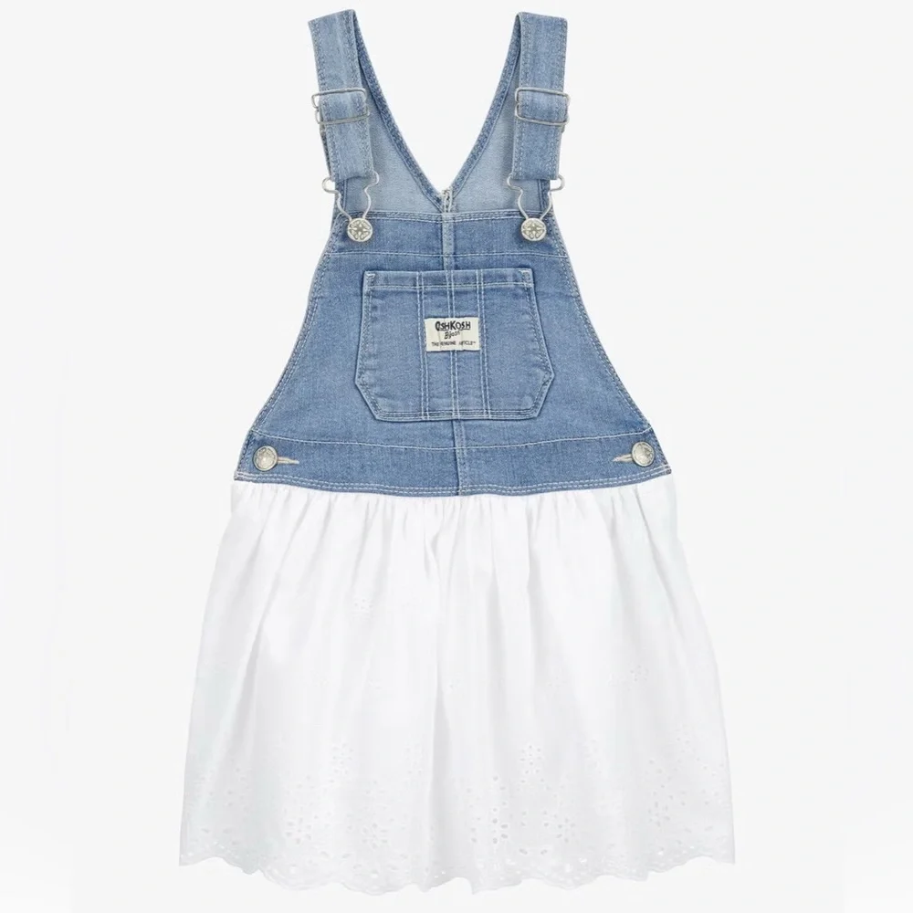 Oshkosh B’Gosh Girls Overall Jean White Cotton Eyelet Dress NWT Size 3T - Picture 5 of 5
